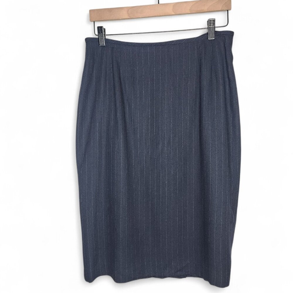 1990s Kasper Vintage Straight Skirt in Black Pinstripe Size 12